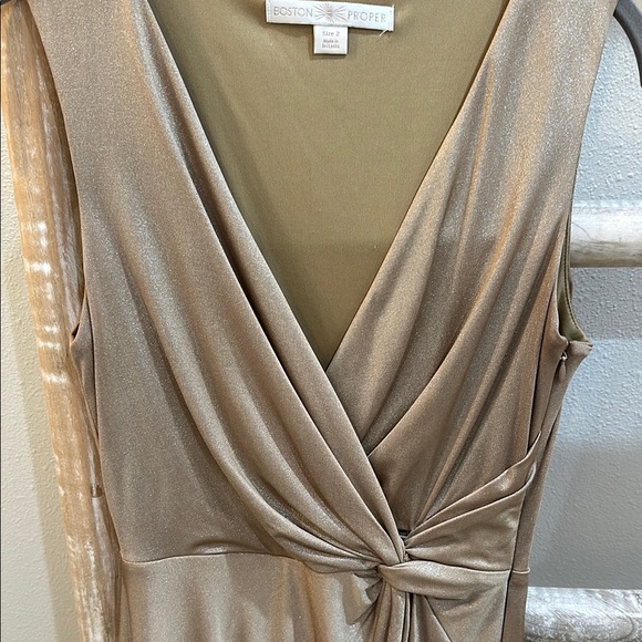 Boston Proper Elegant Gold Sleeveless Knot Dress - Picture 4 of 7